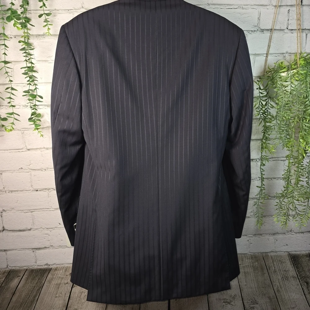 PRONTO MONDO ITALIA 100% MERINO WOOL NAVY PINSTRIPE MENS BLAZER SUPER 140'S 40R.